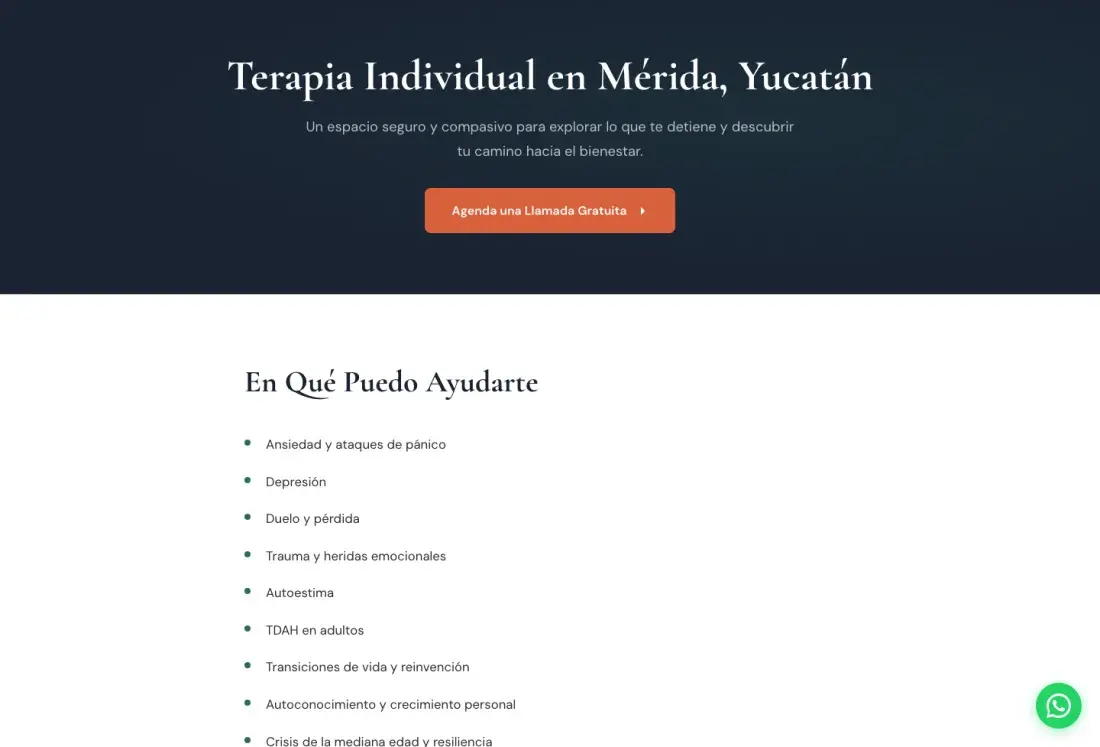 Página de terapia individual del sitio de Marisol